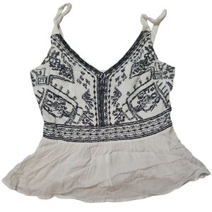 Japna - White and Black Embroidered Top - M